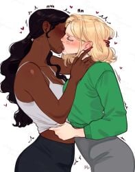 2girls blush dark-skinned_female dark_skin digital_media_(artwork) female female_focus female_only french_kiss girls girls_only grabbing grabbing_head grabbing_neck grabbing_shirt imminent_sex interracial kissing kissing light-skinned_female light_skin making_out meme nice_wig_by_the_way onyx_daydream shirt_grab sloppy_kiss yuri yuri