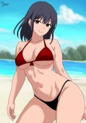 1girls beach bikini looking_at_viewer masckspektra misaki_nagatoro please_don't_bully_me,_nagatoro pose solo solo_female