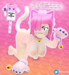 1girls 3d 3d_(artwork) :3 alternate_version_available brawl_stars cat_ears cat_tail catgirl christmas colette_(brawl_stars) english_text female gloves malteadota new_year paw_gloves pink_hair pinku_pawlette solo tagme tail