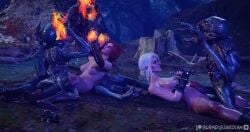 2girls 3d blender blendguardian breasts ciri completely_nude cum death female green_eyes light-skinned_female light_skin male_death monster nipples nude penis pussy red_hair revenge the_witcher_(series) the_witcher_3:_wild_hunt triss_merigold white_hair