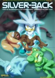 anthro barefoot bbmbbf claire_voyance comic cover_page feet human_feet humanoid_feet mobian_(species) mobius_unleashed naked nude palcomix sega silver-back silver_the_hedgehog slinger_the_ocelot smithy_the_lion soles sonic_(series) sonic_the_hedgehog_(series) toes unconscious whisper_the_wolf