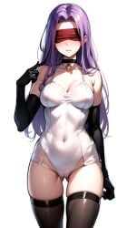 2024 ai_generated blindfold blush cameltoe choker fate_(series) female female_focus female_only gloves kxy long_hair medusa_(fate) purple_hair stockings