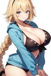 1girls ai_generated bikini blonde_hair blue_eyes braided_hair breasts fate/grand_order fate_(series) female hi_res huge_breasts jeanne_d'arc_(fate) jeanne_d'arc_(swimsuit_archer) light-skinned_female light_skin long_hair smile stable_diffusion