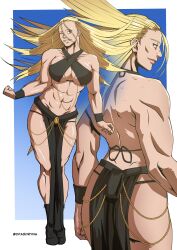 1girls abs absurd_res artist_name back back_view bare_shoulders biceps big_breasts blonde_hair breasts brown_eyes cathleen_bate cleavage female female_focus female_only hi_res jewelry large_breasts looking_at_viewer muscular muscular_female my_hero_academia nandry_(cpasdryna) navel one_eye_closed parted_lips pelvic_curtain smile solo star_and_stripe_(my_hero_academia) thick_thighs wink yomorio_lingerie