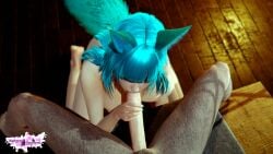 3d animal_ears animal_girl animal_humanoid between_legs blowjob blue_hair blue_hair_female fellatio fox_ears fox_girl fox_humanoid foxgirl holding_penis male/female naked naked_female naked_male neekumari nude nude_female oral oral_sex penis_in_mouth riaykuras_playground sucking sucking_penis