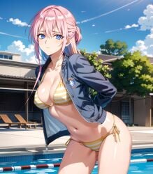 ai_generated bangs blue_eyes breasts cleavage cute female female_focus female_only kawaii_dake_ja_nai_shikimori-san long_hair pink_hair shikimori_micchon shy stable_diffusion