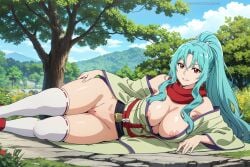 1girls 2d ai_generated big_ass big_breasts blue_hair breasts curvy dragon_girl dragon_humanoid erect_nipples female green_hair horny_female huge_breasts humanoid japanese_clothes kimono koikoi large_breasts looking_at_viewer lying monster_girl outside ponytail pussy red_eyes samurai smile solo stockings tagme tomoe_(tsuki_ga_michibiku_isekai_douchuu) tsuki_ga_michibiku_isekai_douchuu turquoise_hair uncensored wet_pussy yukata