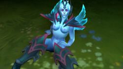 armored_boots blue_skin breasts demon_girl dota_2 female_only looking_at_viewer outside red_eyes tagme vengeful_spirit wings