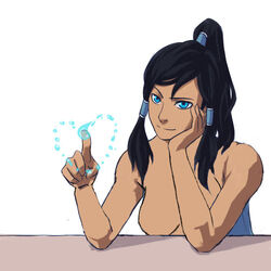 1girls 2010s 2013 alpha_female alternate_version_available avatar_legends barbie_doll_anatomy black_hair blue_eyes breasts dark-skinned_female dark_skin digital_art drawing ecstasy female female_only hand_on_cheek heart heart_cutout heroine human index_finger_raised indoors korra long_hair long_hair_female love metahuman simple_background sitting sitting_at_table small_breasts smile solo solo_female straight_hair strong_tomboy_(spectrum) sweat table the_avatar the_legend_of_korra tomboy upper_body water_tribe waterbending white_background