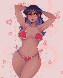 1girls arms_up belly belly_growth bikini breast_expansion breast_growth breasts cow_slick heart_bikini pinup slickpens valentine's_day weight_gain wide_hips