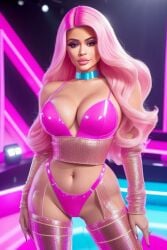 ai_generated american barbie_(cosplay) barbie_(franchise) big_breasts bitchy busty celebrity female female_only hourglass_figure kylie_jenner latex_suit pink_clothing real_person rich_bitch rich_girl solo stripper