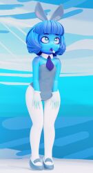 3d 3d_(artwork) aquamarine_(steven_universe) blue_eyes blue_hair blue_skin bunny_ears bunnysuit cartoon_network gem_(species) no_nose steven_universe