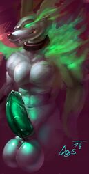 abs anthro balls biceps big_balls big_penis black_nose bottomless clothed clothing collar digbox digital_media_(artwork) digs erection fangs ghost glowing humanoid_penis male male_only mammal muscular muscular_male nude penis pose sketch smile solo spirit teeth topless undead young