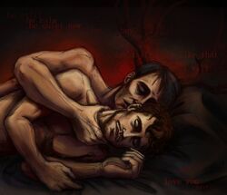 2boys choking gay hannibal hannibal_lecter laying_down male male_only multiple_boys tagme will_graham yaoi