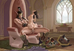 1boy 1girls armor ass ass_grab beramode black_hair blood_elf elf elf_ears elf_female elf_male female nude nude_female nude_male penis sex sitting tagme throne vaginal_penetration world_of_warcraft