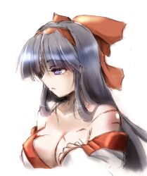 1girls ainu_clothes big_breasts breasts busty cleavage female female_only fingerless_gloves gloves hair_ribbon highres injury large_breasts long_hair nakoruru no_bra purple_eyes purple_hair ribbon samurai_shodown snk solo