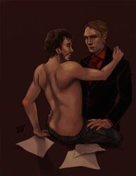 2boys business_suit gay half_dressed hannibal hannibal_lecter male male_only multiple_males suit tagme will_graham yaoi