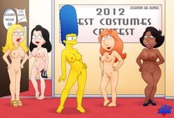 20th_century_studios 5girls accurate_art_style american_dad big_breasts black_female blue_hair breasts color crossover dark-skinned_female dark_skin donna_tubbs family_guy female female_only francine_smith hayley_smith high_heels innie_pussy light-skinned_female lois_griffin marge_simpson milf multiple_girls nude pussy the_cleveland_show the_simpsons wdj white_female yellow_body yellow_skin