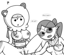 adventure_time bottomless breasts celina_(adventure_time) clothed_female_nude_female dialogue doctor_princess duo english_text female fingering humanoid hyooman_tribe nipple_bulge nipples tagme vulva yuri