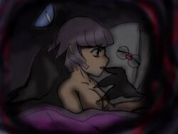 blue_eye darkrai glass glasses_off human in_bed looking_scared naked naked_female pokemon pokemon_(species) pokephilia purple_eyes purple_hair shauntal_(pokemon) short_hair short_hair_female tagme