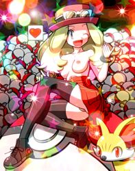 1girls bare_shoulders blonde_hair breasts female female_focus hat heart human human_only legs nintendo nipples pokemon pokemon_xy rorretsim serena_(pokemon) serena_(pokemon_games) shoulders tagme topless topless_female wink