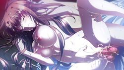 areolae blush breasts brown_hair closed_eyes cum cum_in_pussy facial female game_cg long_hair male natsuzora_no_perseus navel nipples nude penis sawatari_tohka sex shouna_mitsuishi straight sweat takasaki_mako uncensored vaginal_penetration