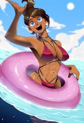 alternate_version_available asahina_aoi beach bikini breasts danganronpa danganronpa:_trigger_happy_havoc danganronpa_1 dark-skinned_female dark_skin innertube kinjero large_breasts straight_hair tanned tanned_skin