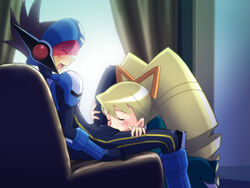 blonde_hair blowjob blowjob_through_bodysuit blowjob_through_clothes blowjog blush bodysuit capcom closed_eyes fellatio long_hair luna_platz mega_man mega_man_star_force rockman rockman_(ryuusei_no_rockman) ryuusei_no_rockman shirogane_luna shooting_star_rockman sitting tied_hair twintails yoshi_(crossmind)