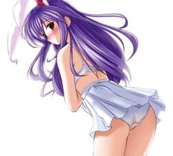 ass blush bra bunny_ear caidychen highres lingerie long_hair looking_back panties purple_hair pussy_juice red_eyes reisen_udongein_inaba skirt touhou underwear undressing