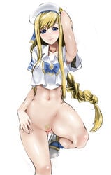 1girls abubu alicia_florence aria arm_up armpits blonde_hair blue_eyes bottomless braid clothing female female_only hat hips human human_only long_hair pubic_hair pussy solo thick_thighs thighs uncensored wide_hips