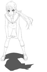 footwear kyonko long_hair monochrome nude ponytail socks suzumiya_haruhi_no_yuuutsu tied_hair yada_ei