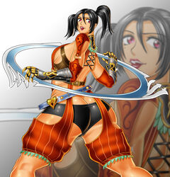 1girls 2d ass black_hair female long_hair mole project_soul red_eyes safe sfw solo soul_calibur soul_calibur_iv standing tied_hair tira_(soulcalibur) twintails