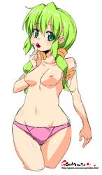 candy copyright_request green_eyes green_hair hips navel nipples oekaki onija_taro onija_tarou panties pink_panties topless underwear wide_hips