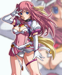 blue_eyes breasts caryo cleavage elbow_gloves escalayer gloves hair_ribbon hair_ribbons long_hair magical_girl panties pink_hair pussy_juice ribbon ribbons tabigarasu underwear wet_pussy zoom_layer