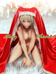 blonde_hair blue_eyes breasts choker christmas female female_only incise_soul kneeling lace m-rs nipples no_pussy novagina nude rukia solo