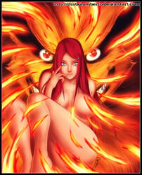 1boy 1girls blue_eyes cedric_humbert female fox kurama long_hair male monster naruto nude red_eyes red_hair tagme uzumaki_kushina