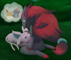 arti4000 canine eevee eeveelution espeon fox fur furry_ears furry_tail mammal nintendo pokemon pokemon_(species) tail zoroark zorua