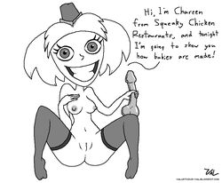 1girls breasts chareen dialogue dildo english_text female monochrome navel nickelodeon nipples nude_female pussy rugrats spread_legs squeaky_chicken_girl tagme thighhighs val_(artist)