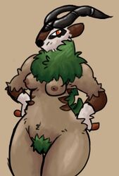 anthro breasts color dusty-pixels exposed_breasts female female_only front_view gogoat pokemon solo standing