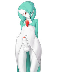 1boy androgynous balls color femboy front_view gardevoir hair_over_one_eye male male_gardevoir male_only male_pokemon nintendo penis pokémon_(species) pokemon pokemon_(species) pokemon_rse red_eyes shiny_gardevoir shiny_pokemon solo teal_hair teramegagiga testicles trap white_background white_penis