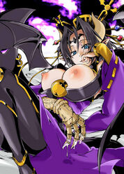 areola black_hair blue_eyes breasts demon digimon digimon_(species) erect_nipples female female_only goth horns lilithmon lipstick nipples purple_lipstick seven_great_demon_lords solo succubus wings