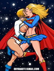 2girls dc dual_persona female fingering french_kissing kara_zor-el kissing multiple_girls obyan power_girl selfcest supergirl superman_(series) yuri