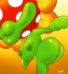 anthro ass breasts color exposed_breasts female female_only green_skin mario_(series) nintendo nudity petey_piranha piranha_plant rule_63 skin slypon solo super_mario_sunshine