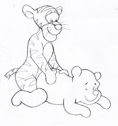 2boys anal_penetration anal_sex bear disney feline gay interspecies male male_only monochrome pleasure_face pooh_bear receiving_on_stomach smooth_skin stuffed_animal tagme tiger tigger unknown_artist ursine whiskers winnie_the_pooh_(franchise) yaoi