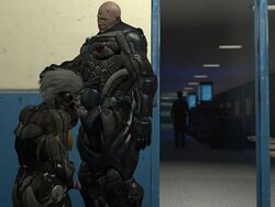 2boys at_work bald blowjob cyborg erection gay hand_on_head hiding kodakcx7430gm male male_only metal_gear metal_gear_rising penis raiden raiden_(metal_gear) sundowner warmonger yaoi