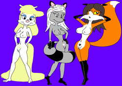 animaniacs anthro breasts color female female_only front_view fur furry interspecies minerva_mink mink multiple_females nipples nude raccoonpioneer smile standing tagme vulva