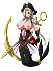 1girls alpha_channel anchor areolae blonde_hair blue_eyes braid breasts breasts_out digimon digimon_xros_wars female female_only glamour_works large_breasts lipstick long_hair mermaid mermaid_tail mermaimon navel nipples pirate pirate_hat png solo tattoo transparent_background