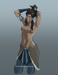 1girls avatar_legends clothing dark-skinned_female dark_skin female female_only human korra medium_breasts smooth_skin solo the_avatar the_legend_of_korra topless topless_female water_tribe will-ruzicka