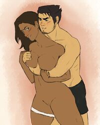 1boy 1girls avatar_legends bolin dark-skinned_female dark_skin female human interracial korra male medium_breasts pabloeinstein smooth_skin straight suzuka_(edit) the_avatar the_legend_of_korra underwear water_tribe