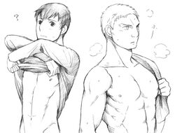 2boys attack_on_titan bertolt_hoover gay male male_only reiner_braun tagme towel_on_shoulder undressing yaoi